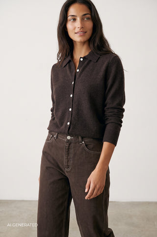 LR-ISMAILA 6 Cardigan Mørk brun