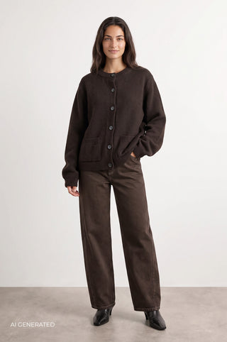 LR-PERLE 9 Cardigan Mørk brun